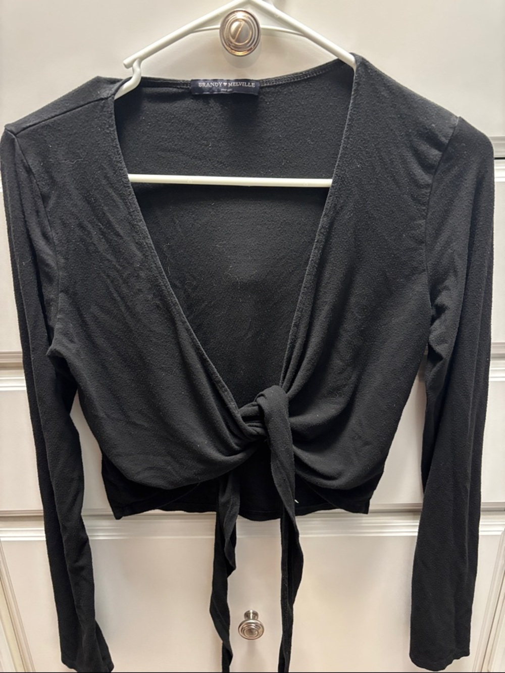 Brandy Melville Black Tie-Front Long Sleeve Top